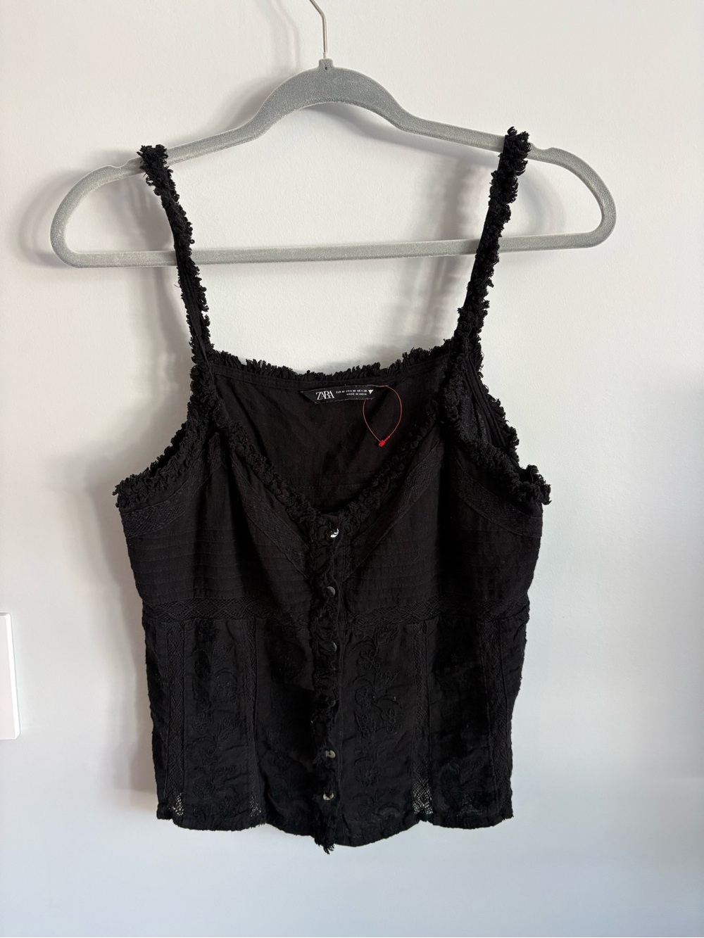 Zara Black Lace-Trim Button-Front Camisole